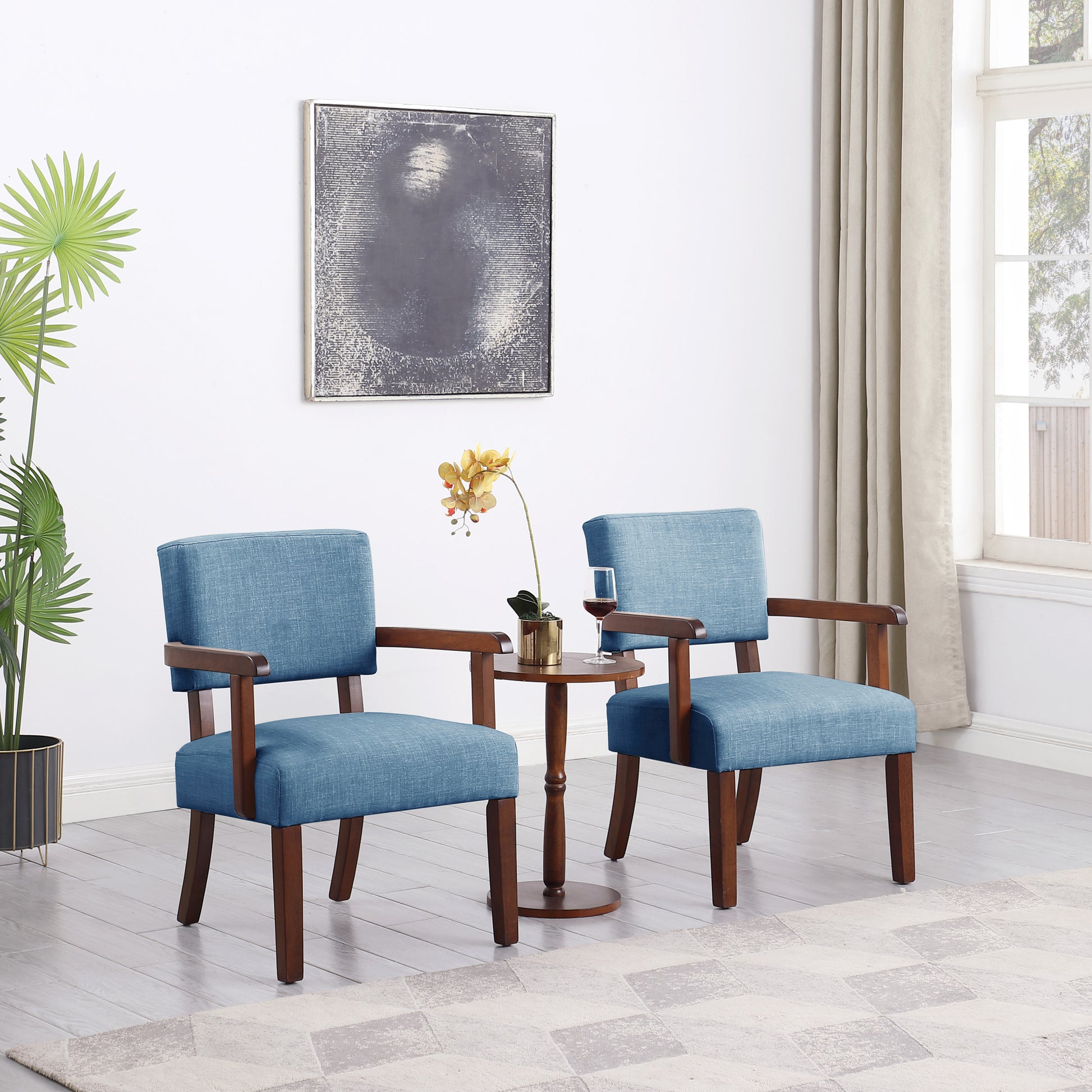 Fabric Accent Chair Set Of 2 With Round Wood Table, Decorative Slipper Chair Brown Gray Espresso Primary Living Space Contemporary,Mid Century Modern Rubberwood Foam Rubber Wood