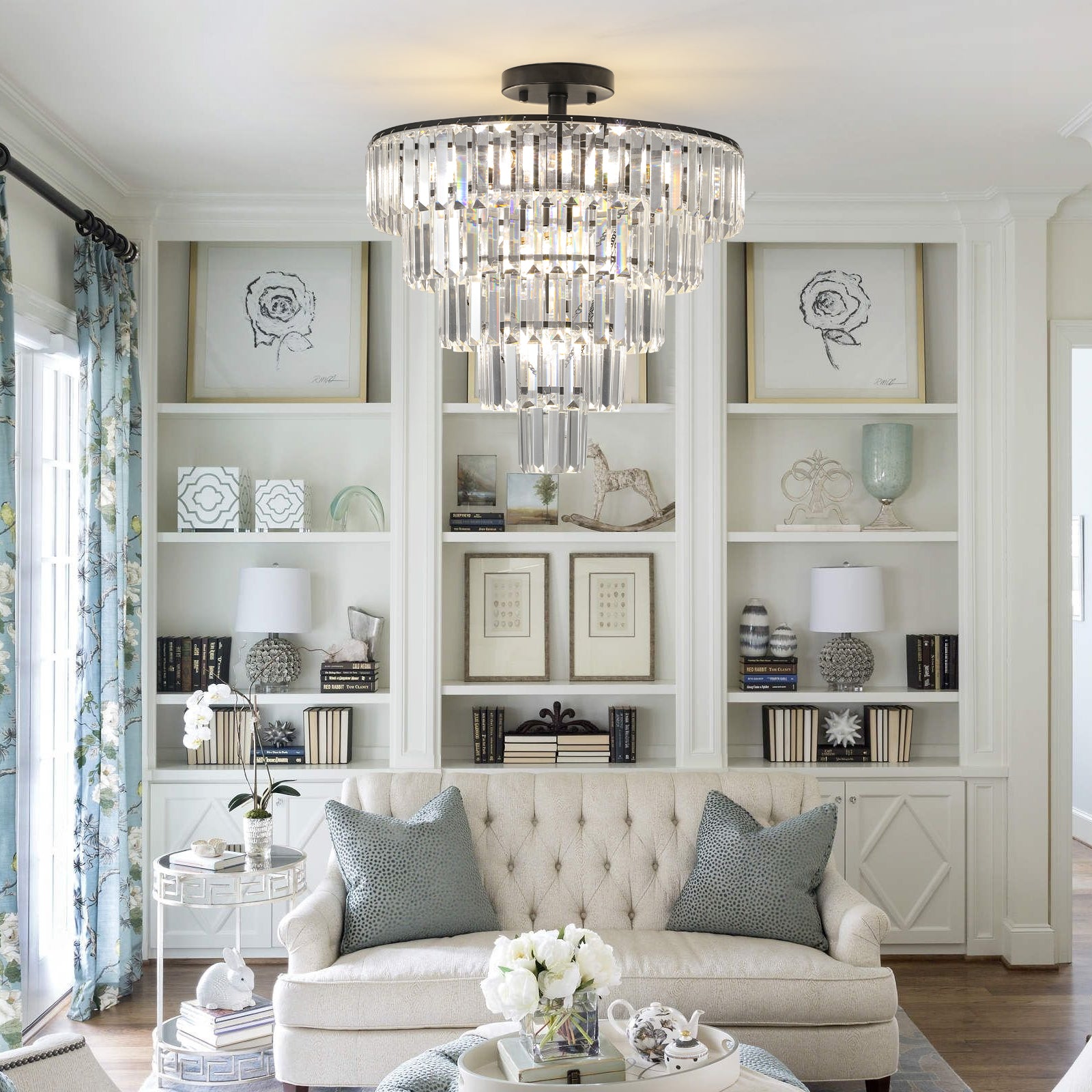 Same As W1340110374 L5011 Black Large Crystal Chandelier, Modern Style Chandelier, Dining Room, Living Room, Bedroom Bulbs Not Included Black Luxury Crystal