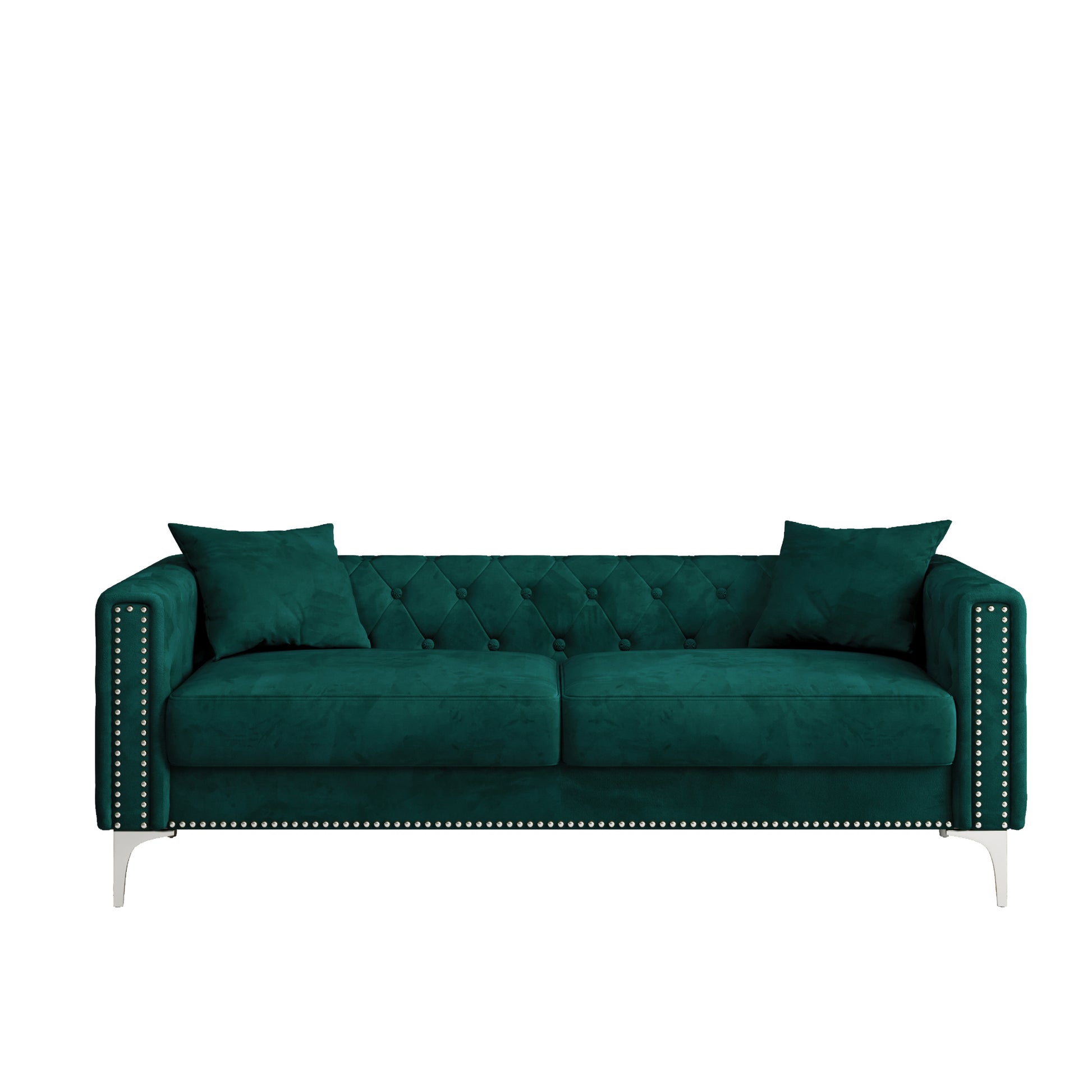 Sofa Includes 2 Pillows, 83 "Green Velvet Triple Sofa For Small Spaces Green Velvet