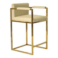 Beige And Gold Dining Chair Bar Stool For Kitchen Beige Stainless Steel Velvet