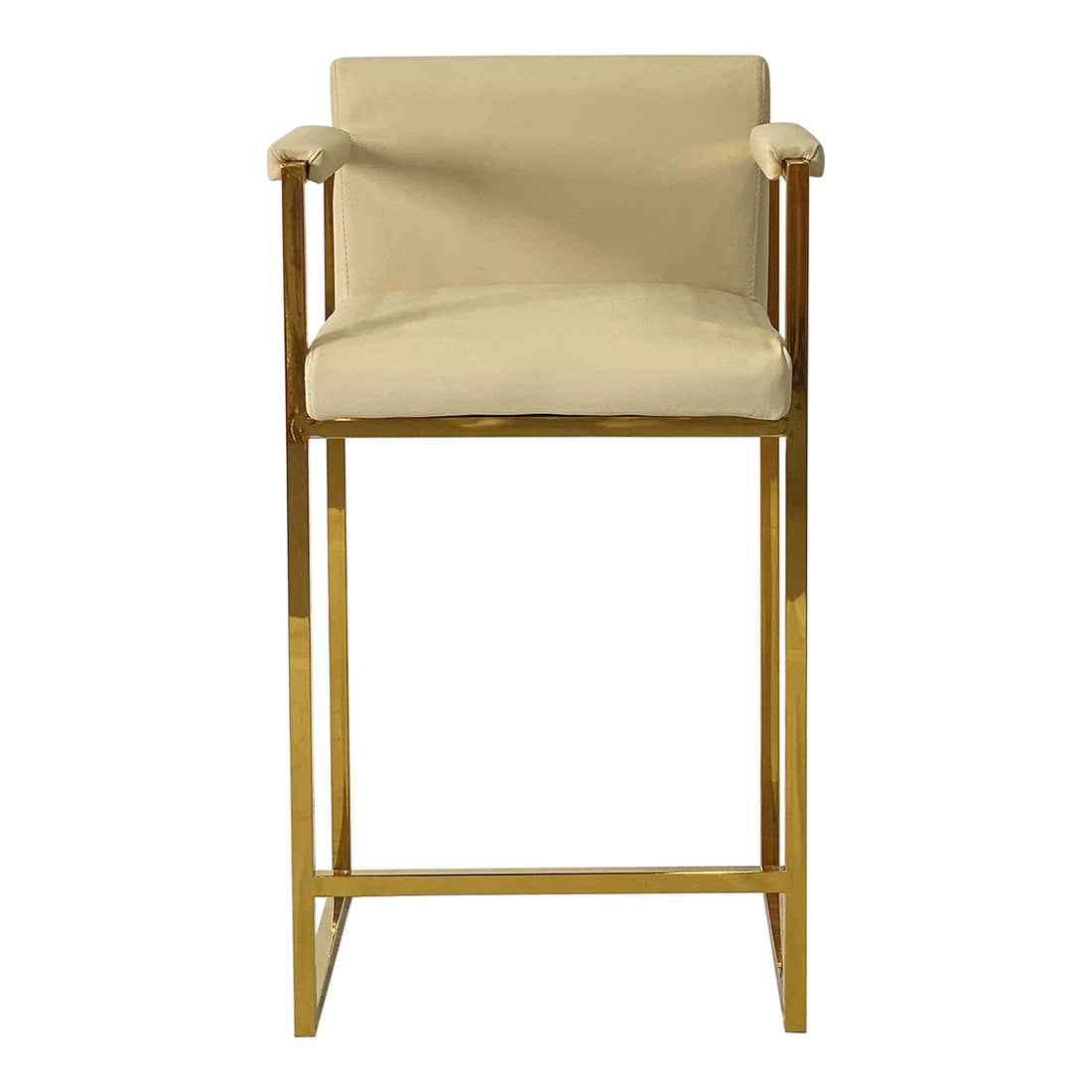 Beige And Gold Dining Chair Bar Stool For Kitchen Beige Stainless Steel Velvet