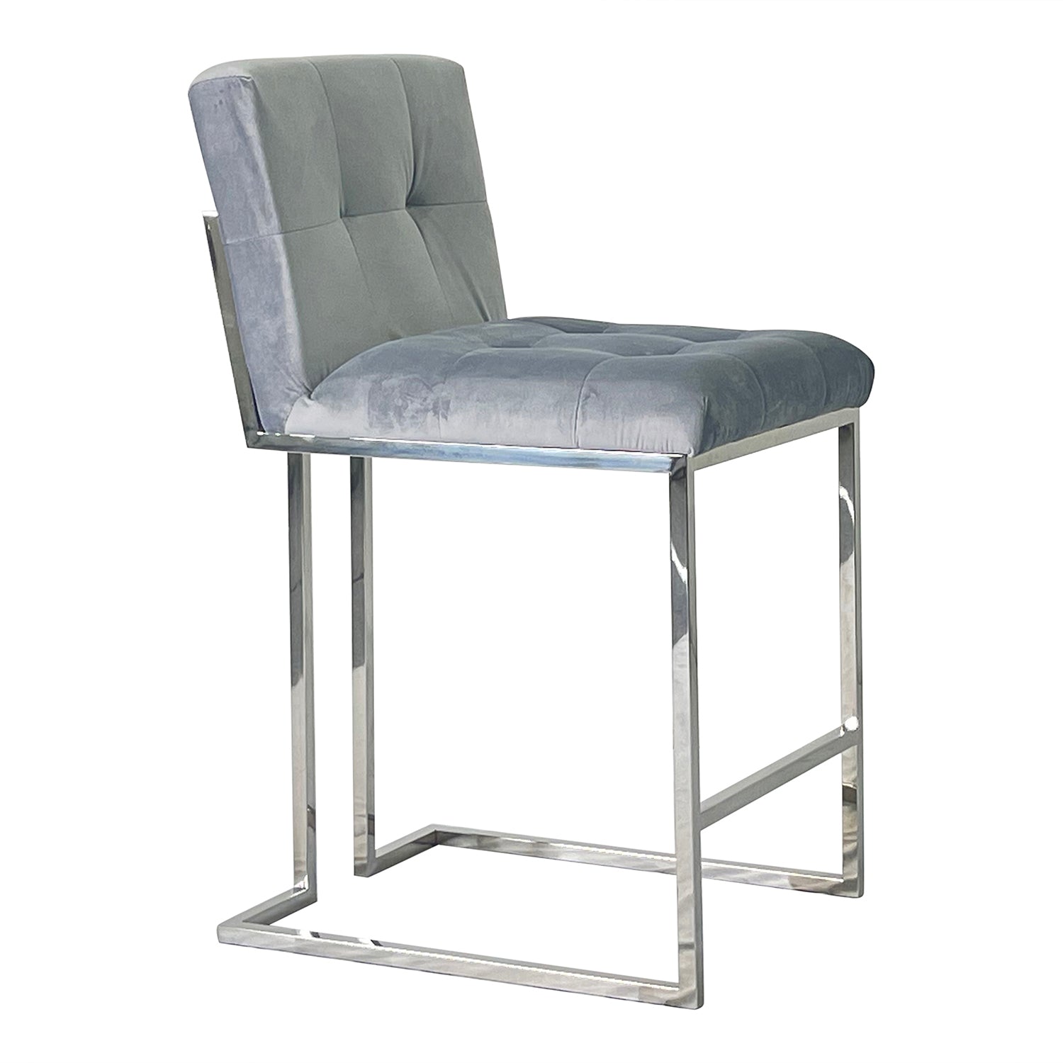 Silver And Gray Dining Chair Bar Stool For Kitchen Gray Stainless Steel Velvet