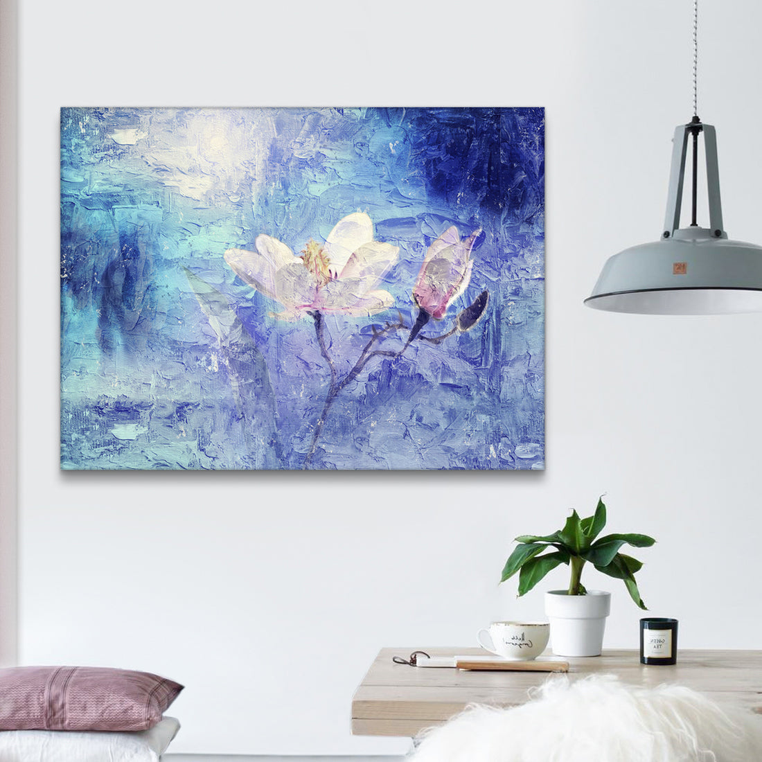 Framed Canvas Wall Art Decor Abstract Style Painting, Impressionism Lotus Painting Decoration For Office Living Room, Bedroom Decor Ready To Hang Rectangle Framed Multicolor Oversized 41In Canvas Plants&Flowers