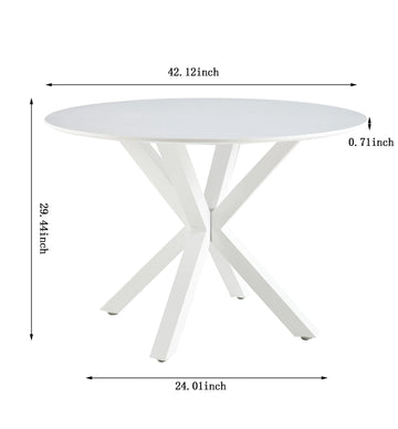 42.1"White Table Mid Century Dining Table For 4 6 People With Round Mdf Table Top, Pedestal Dining Table, End Table Leisure Coffee Table,Cross Leg White Kitchen & Dining Tables Mdf