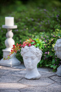 Greek Style Cement Head Planter Indoor Outdoor Home Garden Decor, D7