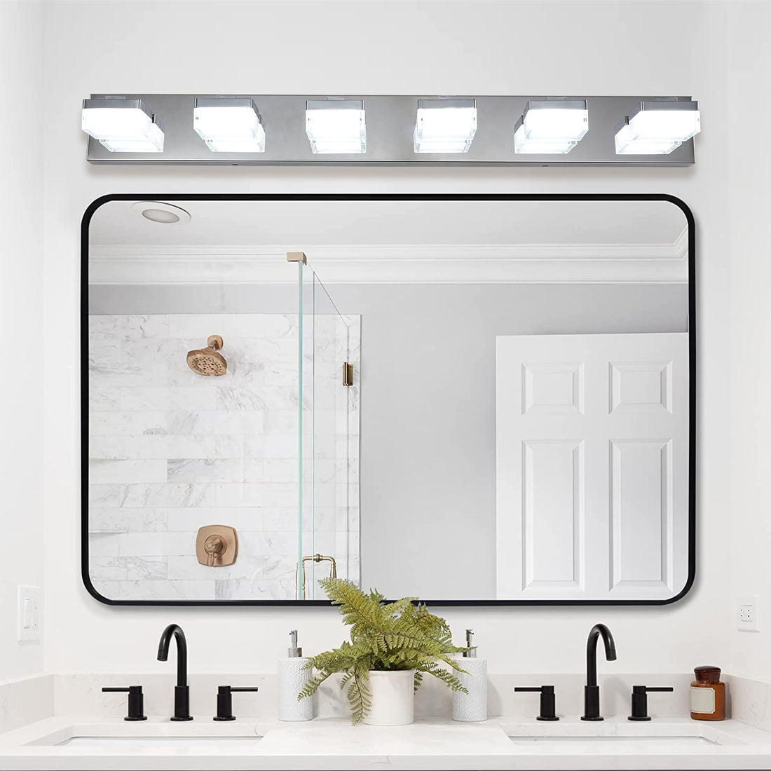 Same As W1340P206831 L002006 W6C Modern 6 Light Chrome Led Vanity Mirror Light Fixture For Bathrooms And Makeup Tables Chrome Modern Acrylic Stainless Steel