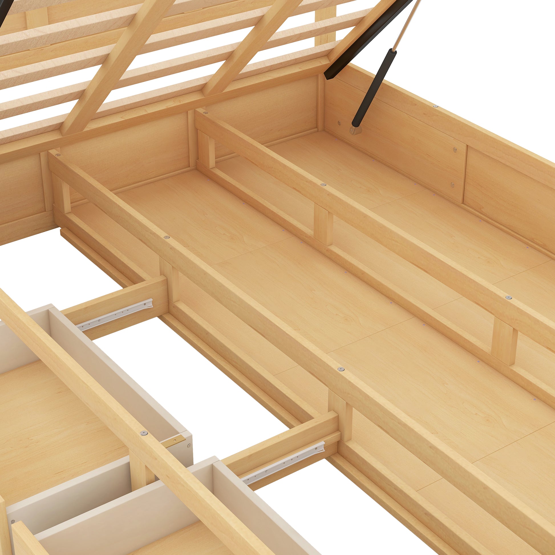 Queen Size Wood Platform Bed With Underneath Storage And 2 Drawers, Wood Color Box Spring Not Required Queen Natural Wood Bedroom Bed Frame Solid Wood Mdf