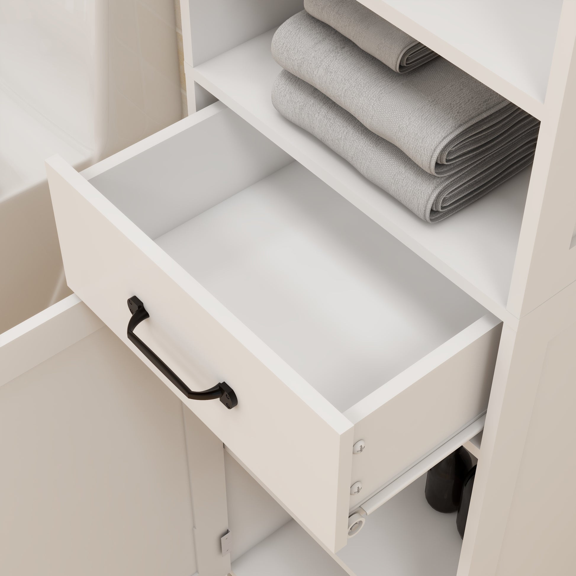Floor Standing Cabinet With 1 Door And 1 Drawer White White Mdf