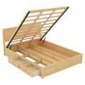 Queen Size Wood Platform Bed With Underneath Storage And 2 Drawers, Wood Color Box Spring Not Required Queen Natural Wood Bedroom Bed Frame Solid Wood Mdf