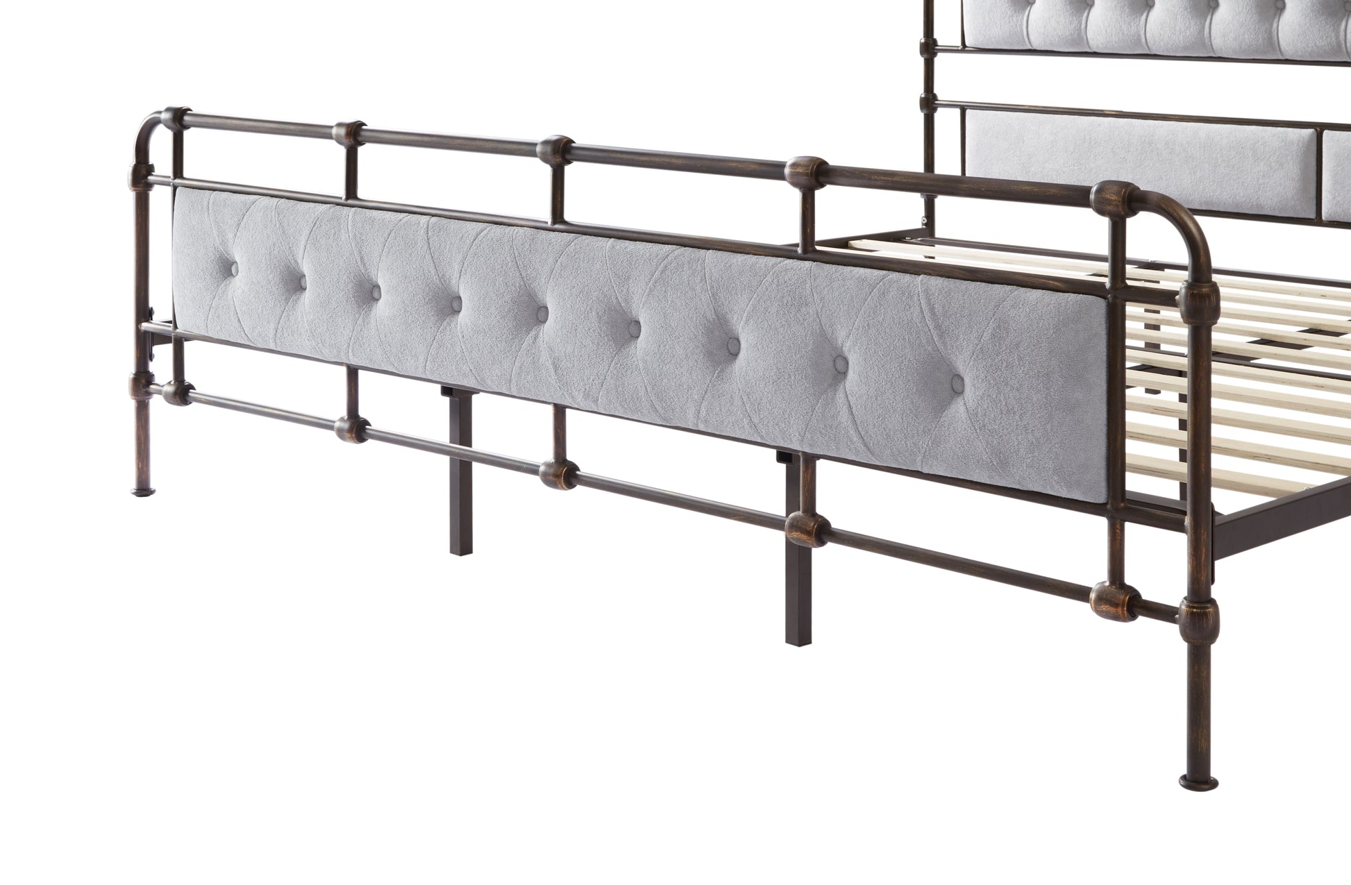 King Size High Boad Metal Bed With Soft Head And Tail, No Spring, Easy To Assemble, No Noise Box Spring Not Required King Grey Metal Bedroom Bed Frame Foam Velvet Metal