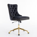 Office Chair,Velvet Upholstered Tufted Button Home Office Chair With Golden Metal Base,Adjustable Desk Chair Swivel Office Chair Black Black Velvet