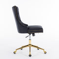 Office Chair,Velvet Upholstered Tufted Button Home Office Chair With Golden Metal Base,Adjustable Desk Chair Swivel Office Chair Black Black Velvet