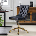 Office Chair,Velvet Upholstered Tufted Button Home Office Chair With Golden Metal Base,Adjustable Desk Chair Swivel Office Chair Black Black Velvet