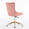 Office Chair,Velvet Upholstered Tufted Button Home Office Chair With Golden Metal Base,Adjustable Desk Chair Swivel Office Chair Pink Pink American Design Velvet