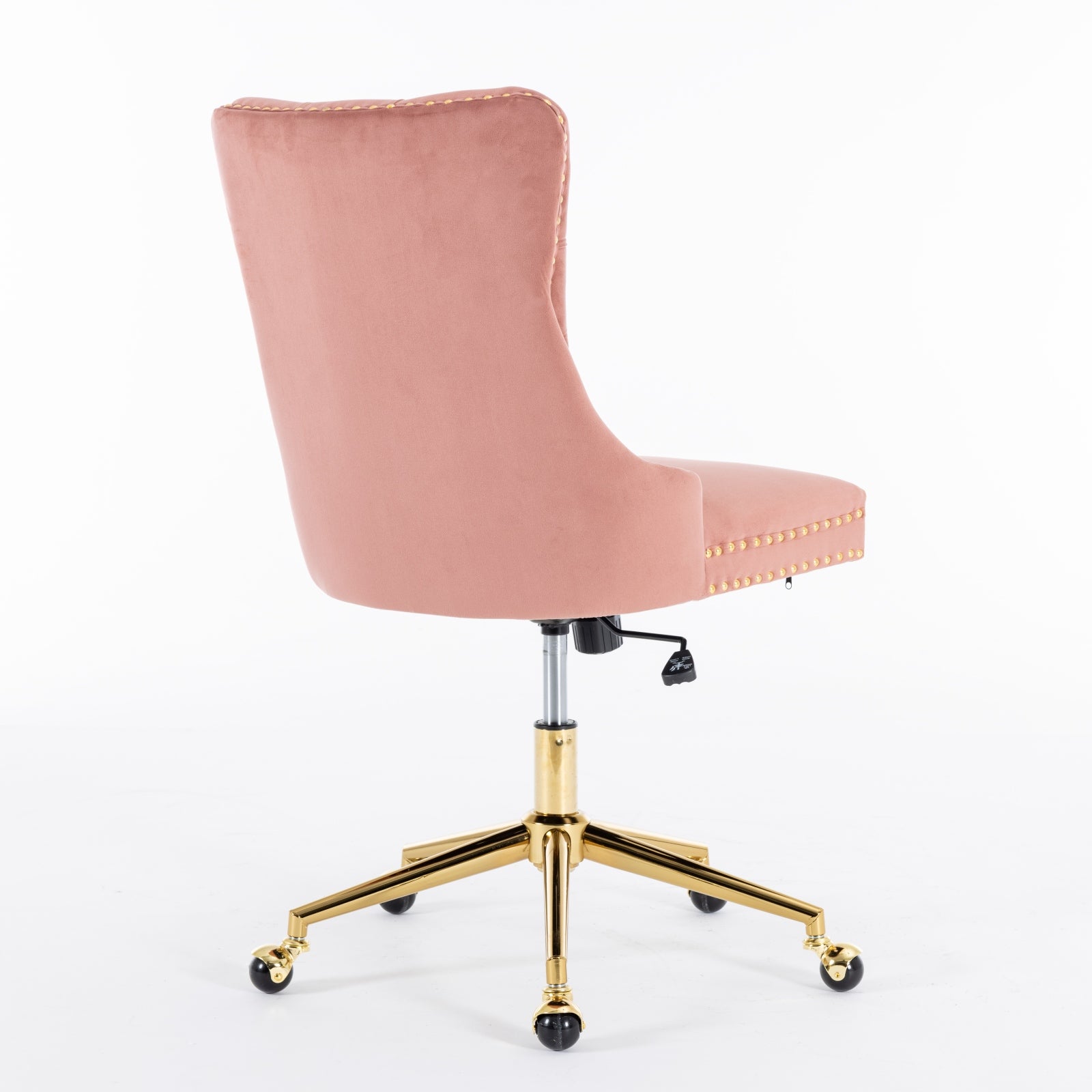 Office Chair,Velvet Upholstered Tufted Button Home Office Chair With Golden Metal Base,Adjustable Desk Chair Swivel Office Chair Pink Pink American Design Velvet