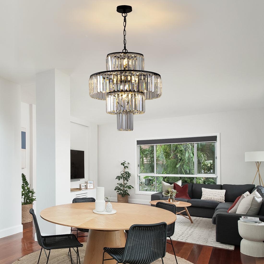 Black Luxury Crystal Chandelier Modern Chandeliers Lights Fixture Hanging Pendant Light Fixture For Dining Room Bedroom Living Room Dia 19.7 Inch Black Black Crystal Iron