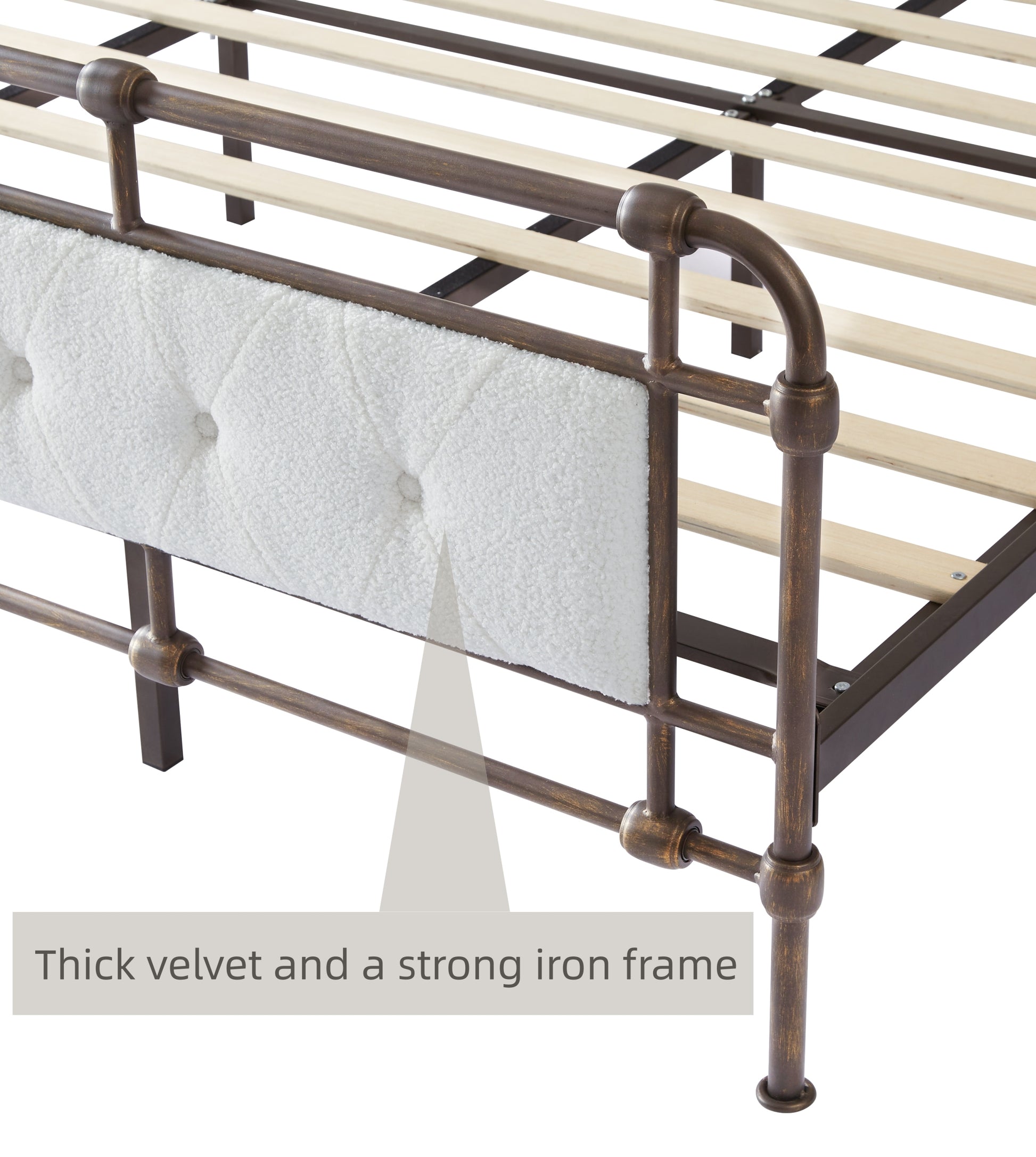 Queen Size High Boad Metal Bed With Soft Head And Tail, No Spring, Easy To Assemble, No Noise Box Spring Not Required Queen White Metal White Bedroom Bed Frame Foam Velvet Metal