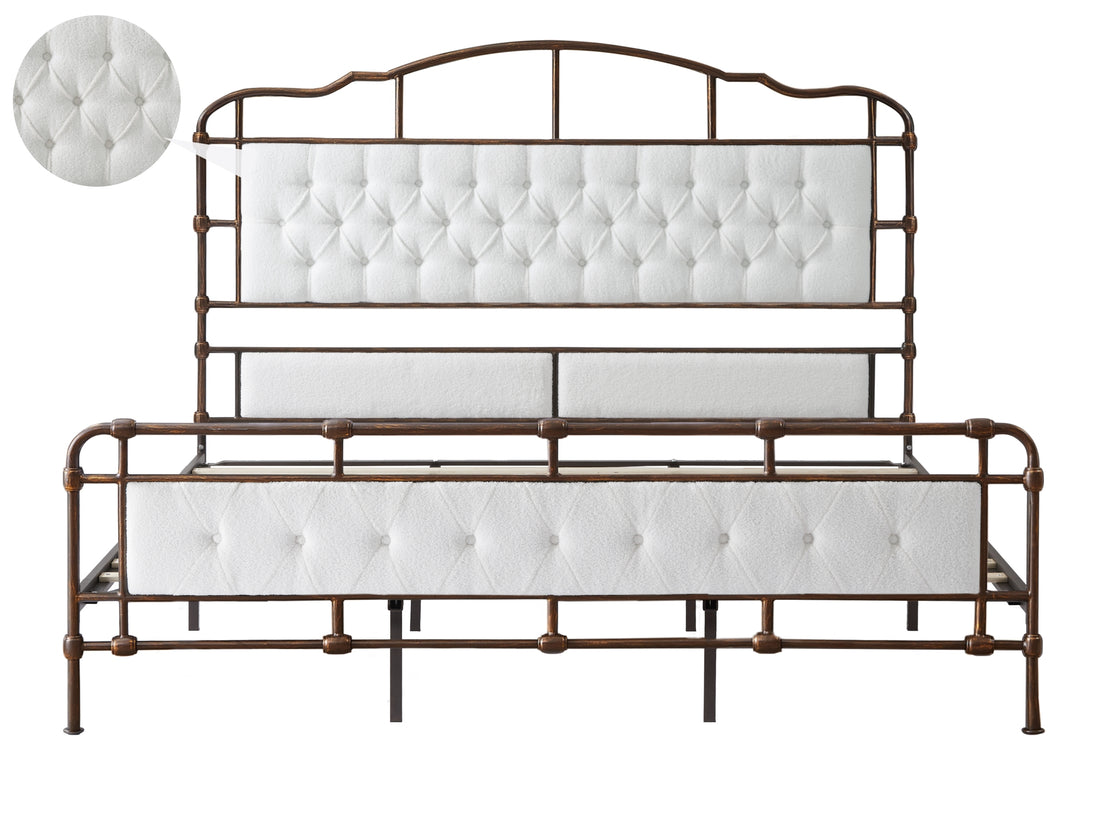 King Size High Boad Metal Bed With Soft Head And Tail, No Spring, Easy To Assemble, No Noise Box Spring Not Required King White Metal Bedroom Bed Frame Foam Velvet Metal