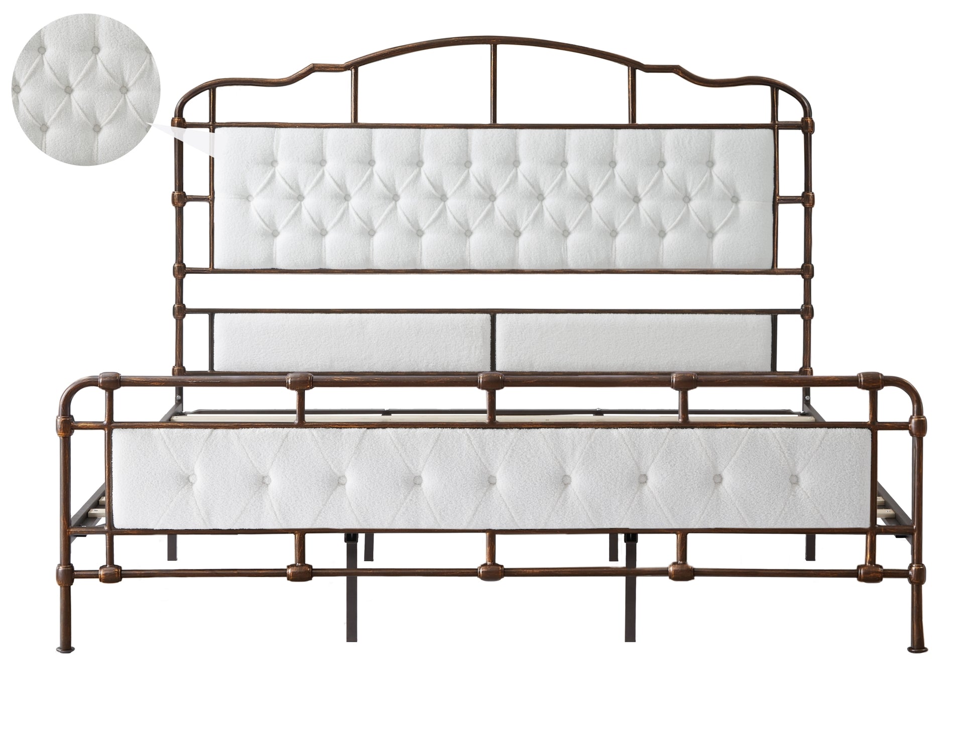King Size High Boad Metal Bed With Soft Head And Tail, No Spring, Easy To Assemble, No Noise Box Spring Not Required King White Metal Bedroom Bed Frame Foam Velvet Metal