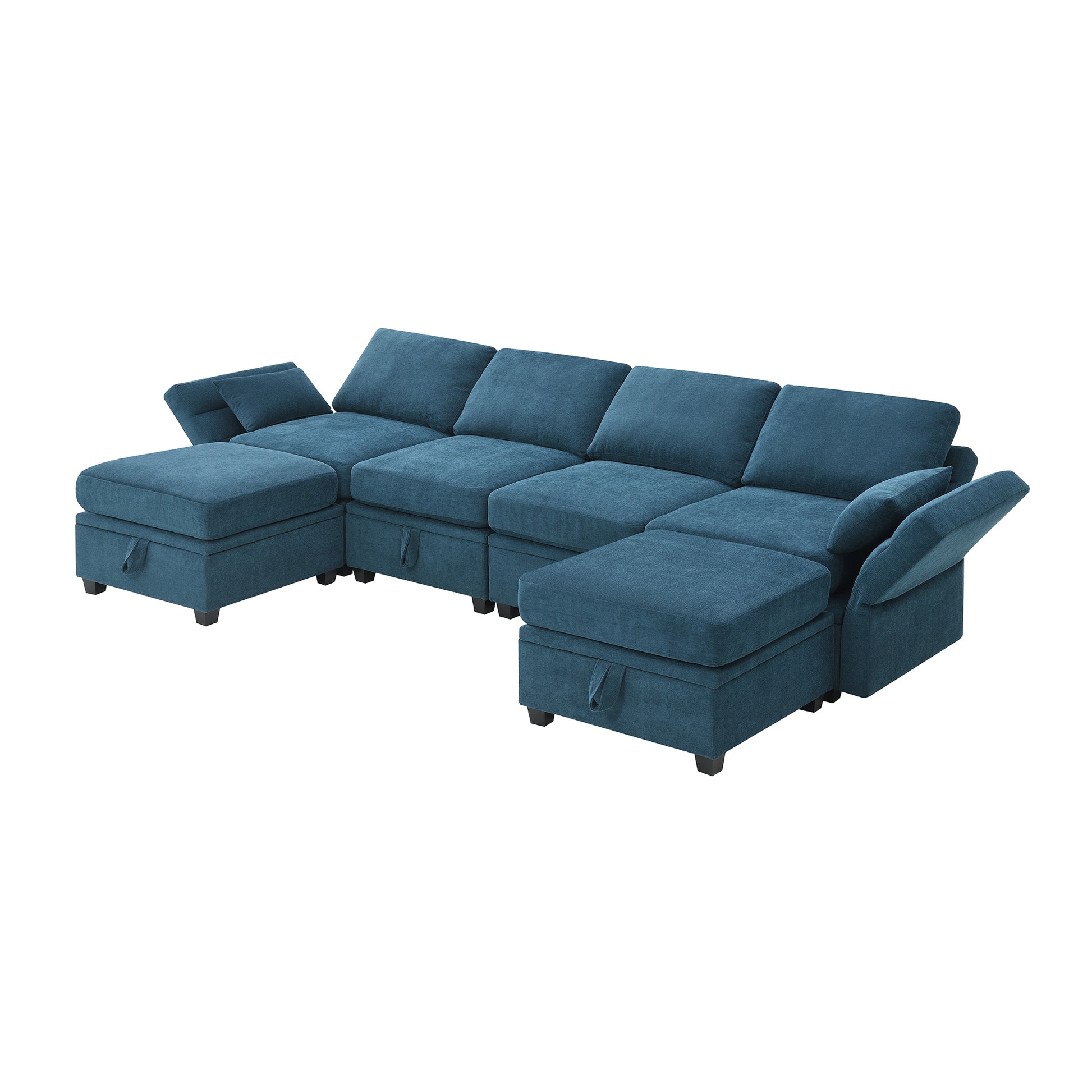 109*54.7" Chenille Modular Sectional Sofa,U Shaped Couch With Adjustable Armrests And Backrests,6 Seat Reversible Sofa Bed With Storage Seats For Living Room, Apartment,2 Colors Blue Chenille 6 Seat