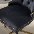 Office Chair,Velvet Upholstered Tufted Button Home Office Chair With Golden Metal Base,Adjustable Desk Chair Swivel Office Chair Black Black Velvet