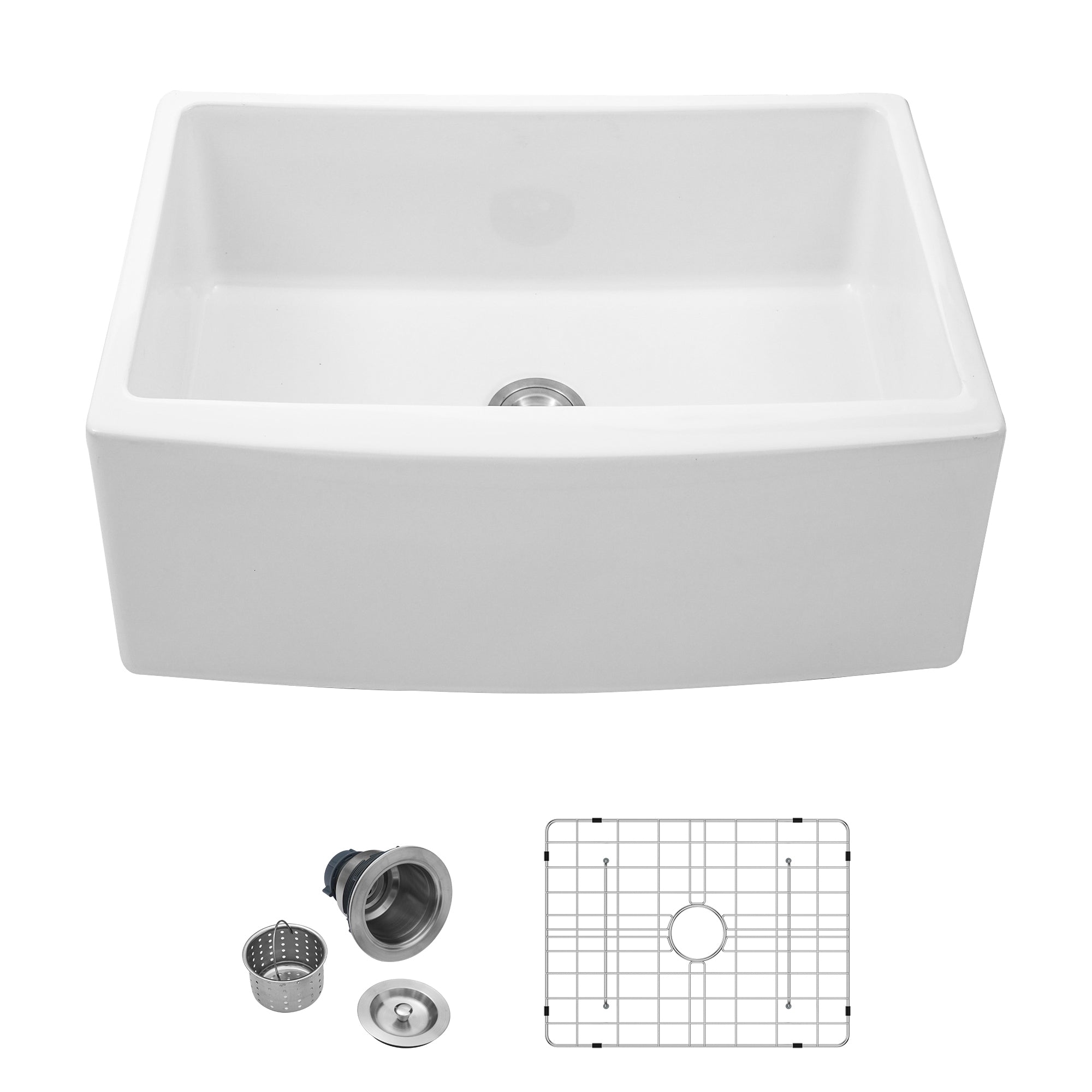 White Farmhouse Sink 24 Inch White Kitchen Sink Ceramic Arch Edge Apron Front Single Bowl Farm Kitchen Sinks White Ceramic