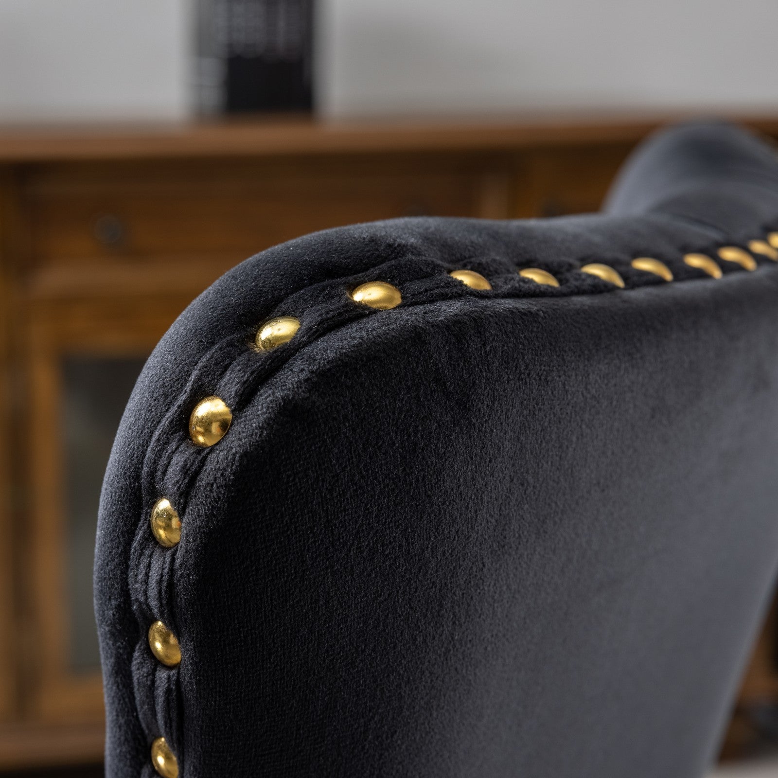 Office Chair,Velvet Upholstered Tufted Button Home Office Chair With Golden Metal Base,Adjustable Desk Chair Swivel Office Chair Black Black Velvet