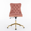 Office Chair,Velvet Upholstered Tufted Button Home Office Chair With Golden Metal Base,Adjustable Desk Chair Swivel Office Chair Pink Pink American Design Velvet