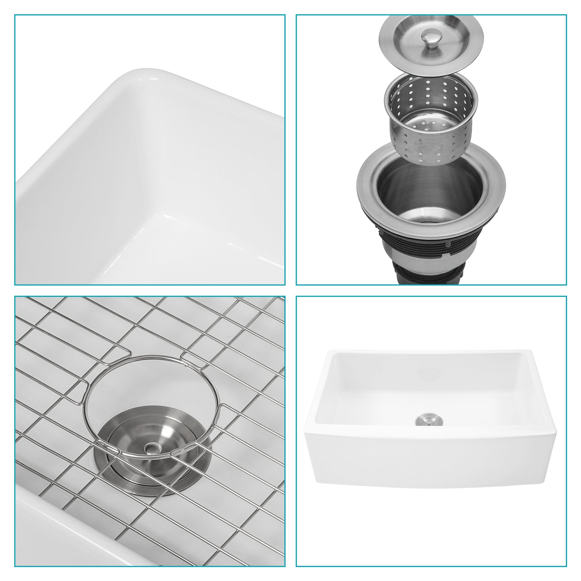 White Farmhouse Sink 30 Inch White Kitchen Sink Ceramic Arch Edge Apron Front Single Bowl Farm Kitchen Sinks White Ceramic