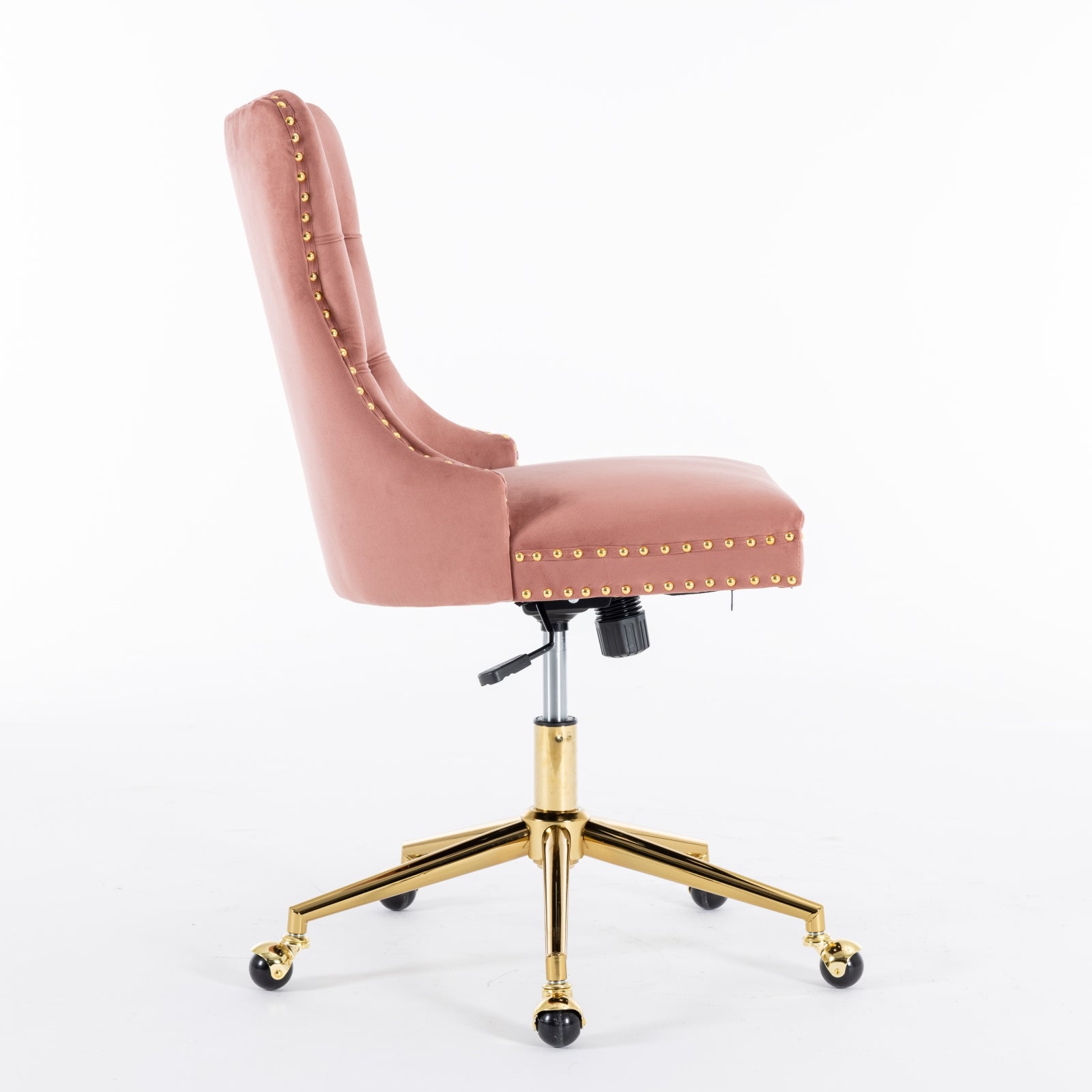 Office Chair,Velvet Upholstered Tufted Button Home Office Chair With Golden Metal Base,Adjustable Desk Chair Swivel Office Chair Pink Pink American Design Velvet