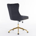 Office Chair,Velvet Upholstered Tufted Button Home Office Chair With Golden Metal Base,Adjustable Desk Chair Swivel Office Chair Black Black Velvet