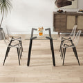 Table And Chair Set, Transparent Glass Tabletop And Black Metal Table Legs, Transparent Plastic Backrest Cushion And Black Metal Chair Legs, One Table With Four Chairs.Drt 1123 Tw 1200 Transparent Seats 4 Glass