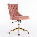 Office Chair,Velvet Upholstered Tufted Button Home Office Chair With Golden Metal Base,Adjustable Desk Chair Swivel Office Chair Pink Pink American Design Velvet