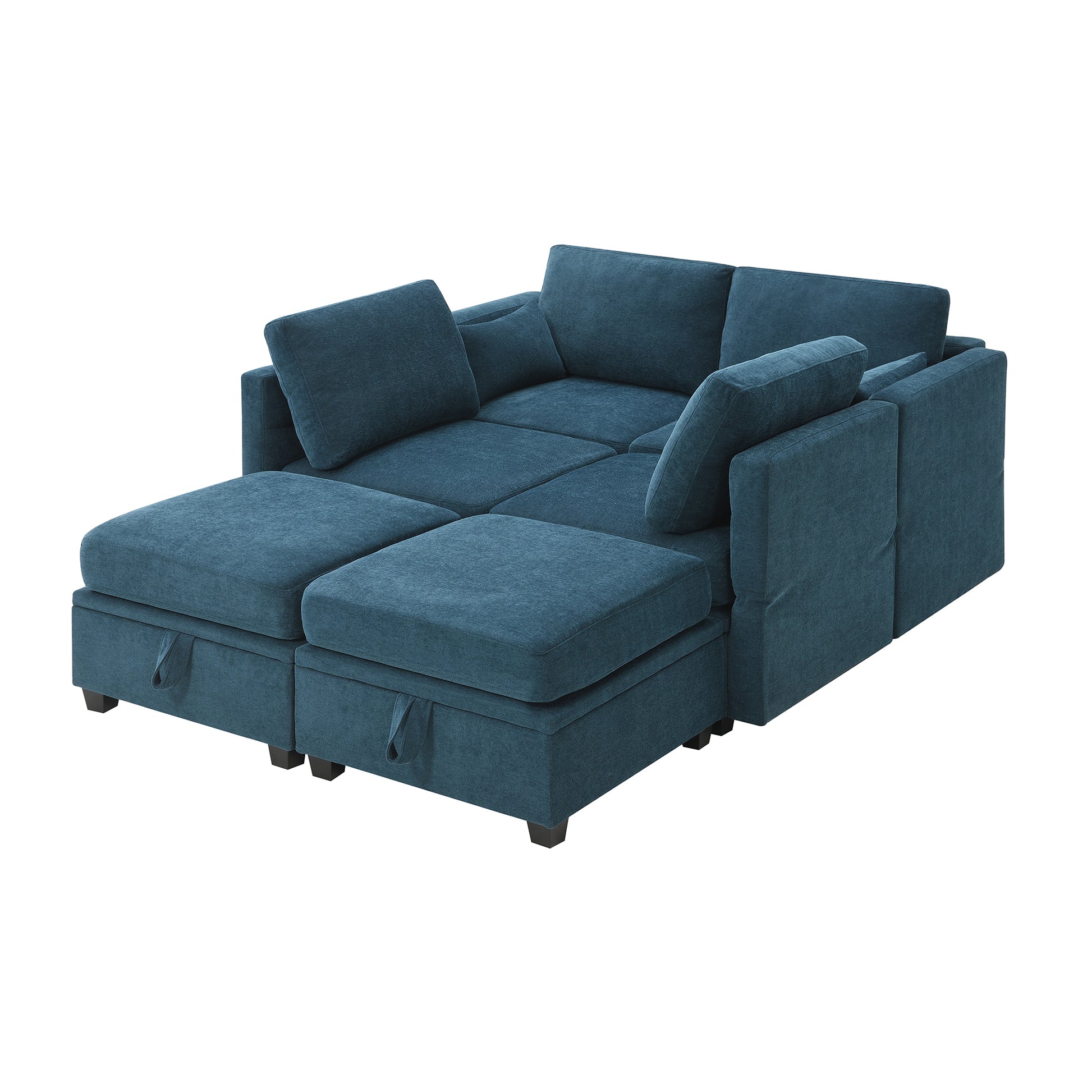 109*54.7" Chenille Modular Sectional Sofa,U Shaped Couch With Adjustable Armrests And Backrests,6 Seat Reversible Sofa Bed With Storage Seats For Living Room, Apartment,2 Colors Blue Chenille 6 Seat