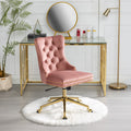 Office Chair,Velvet Upholstered Tufted Button Home Office Chair With Golden Metal Base,Adjustable Desk Chair Swivel Office Chair Pink Pink American Design Velvet