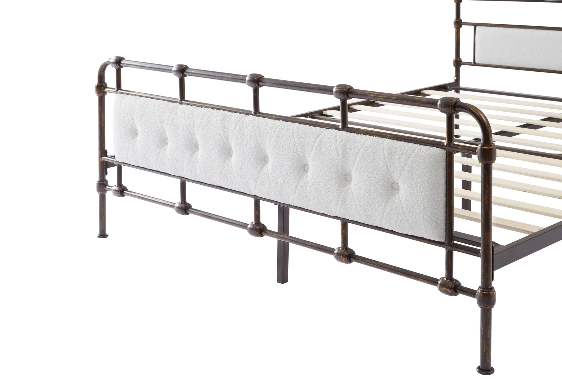 Queen Size High Boad Metal Bed With Soft Head And Tail, No Spring, Easy To Assemble, No Noise Box Spring Not Required Queen White Metal White Bedroom Bed Frame Foam Velvet Metal