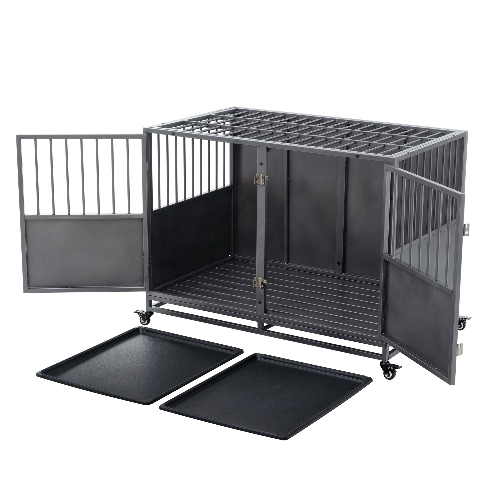 48Inch Heavy Duty Dog Crate Silver Grey American Traditional Extra Large 71 90 Lbs Carbon Steel