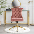 Office Chair,Velvet Upholstered Tufted Button Home Office Chair With Golden Metal Base,Adjustable Desk Chair Swivel Office Chair Pink Pink American Design Velvet