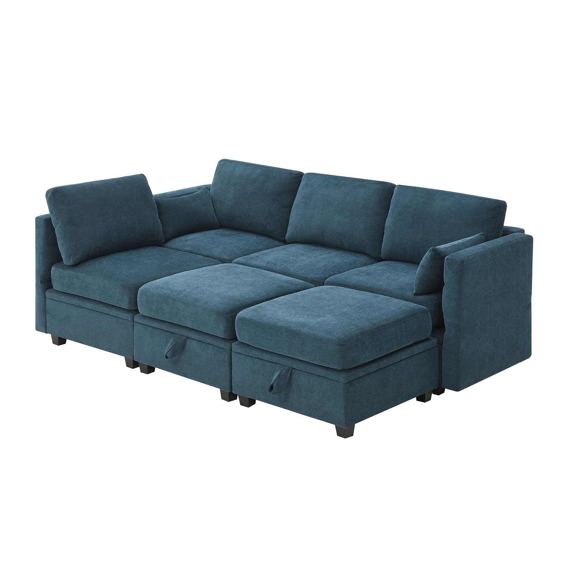 109*54.7" Chenille Modular Sectional Sofa,U Shaped Couch With Adjustable Armrests And Backrests,6 Seat Reversible Sofa Bed With Storage Seats For Living Room, Apartment,2 Colors Blue Chenille 6 Seat