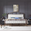 King Size High Boad Metal Bed With Soft Head And Tail, No Spring, Easy To Assemble, No Noise Box Spring Not Required King White Metal Bedroom Bed Frame Foam Velvet Metal