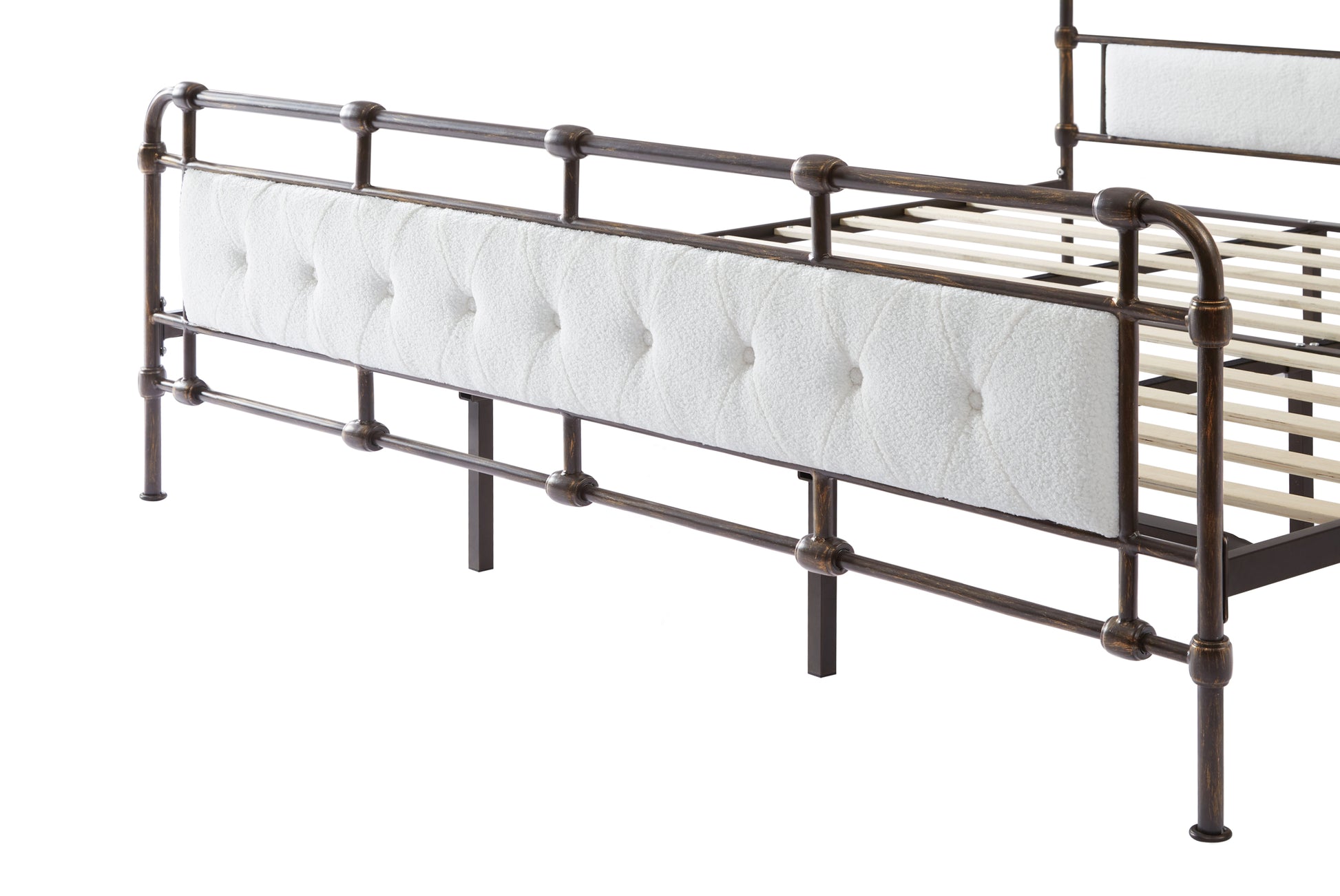 King Size High Boad Metal Bed With Soft Head And Tail, No Spring, Easy To Assemble, No Noise Box Spring Not Required King White Metal Bedroom Bed Frame Foam Velvet Metal