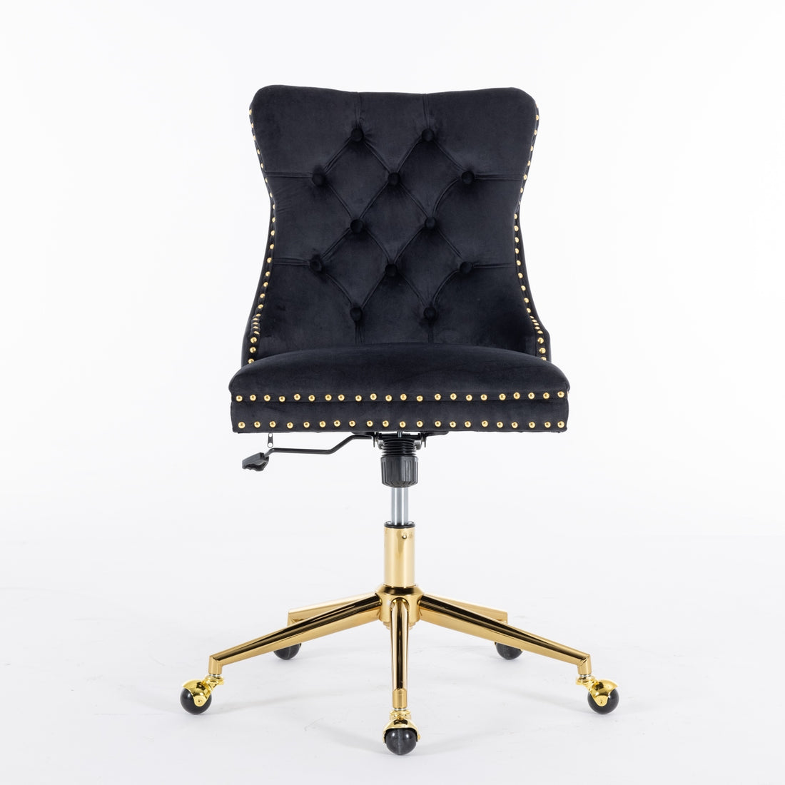 Office Chair,Velvet Upholstered Tufted Button Home Office Chair With Golden Metal Base,Adjustable Desk Chair Swivel Office Chair Black Black Velvet