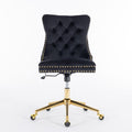 Office Chair,Velvet Upholstered Tufted Button Home Office Chair With Golden Metal Base,Adjustable Desk Chair Swivel Office Chair Black Black Velvet