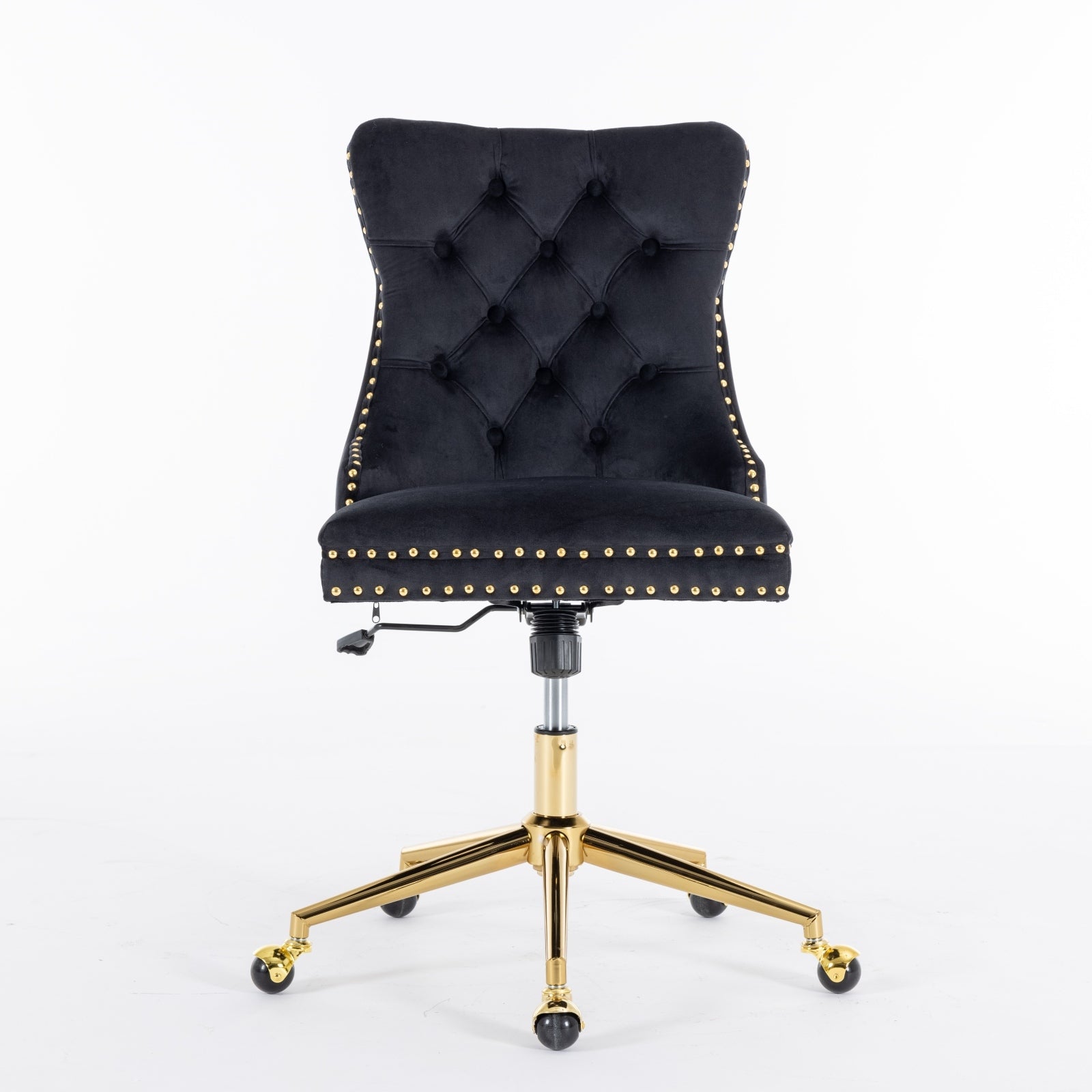 Office Chair,Velvet Upholstered Tufted Button Home Office Chair With Golden Metal Base,Adjustable Desk Chair Swivel Office Chair Black Black Velvet