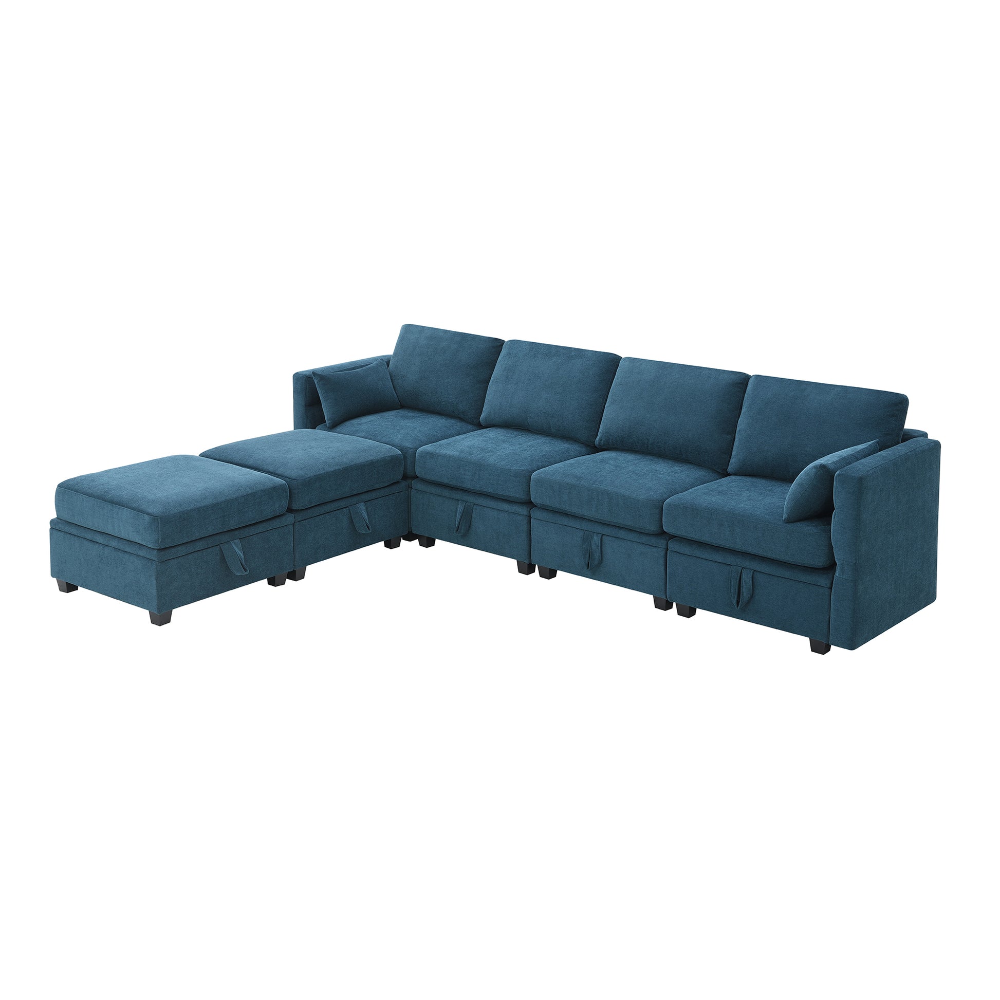 109*54.7" Chenille Modular Sectional Sofa,U Shaped Couch With Adjustable Armrests And Backrests,6 Seat Reversible Sofa Bed With Storage Seats For Living Room, Apartment,2 Colors Blue Chenille 6 Seat