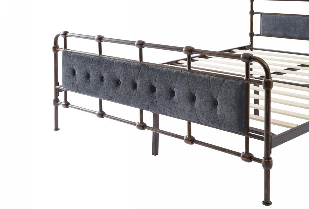 Queen Size High Boad Metal Bed With Soft Head And Tail, No Spring, Easy To Assemble, No Noise Box Spring Not Required Queen Dark Gray Metal Bedroom Bed Frame Foam Velvet Metal