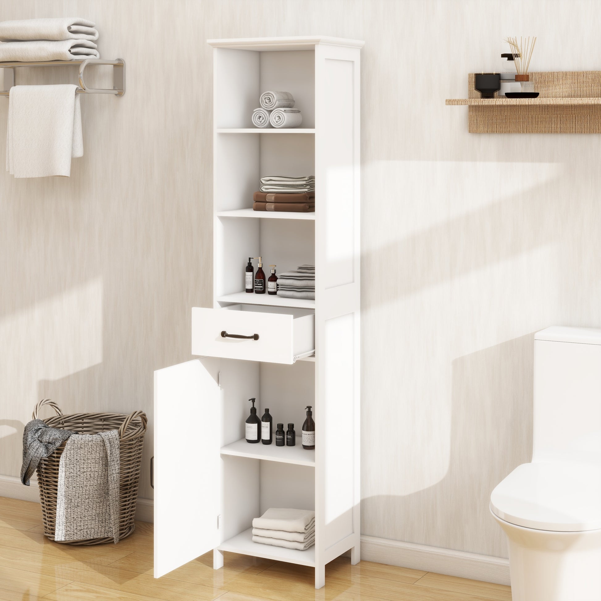 Floor Standing Cabinet With 1 Door And 1 Drawer White White Mdf