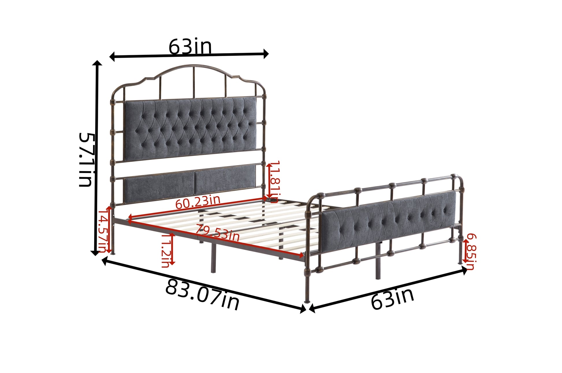 Queen Size High Boad Metal Bed With Soft Head And Tail, No Spring, Easy To Assemble, No Noise Box Spring Not Required Queen Dark Gray Metal Bedroom Bed Frame Foam Velvet Metal