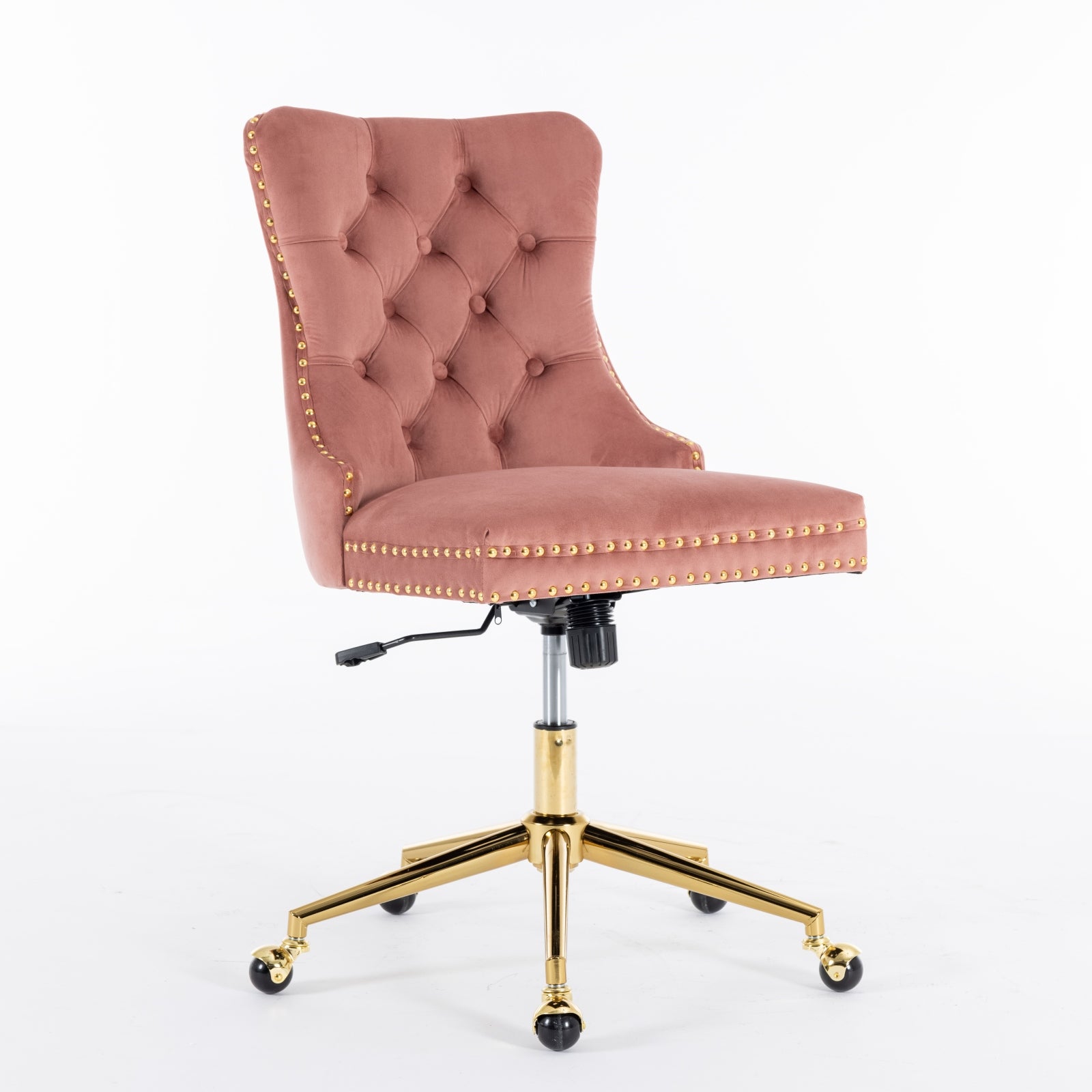 Office Chair,Velvet Upholstered Tufted Button Home Office Chair With Golden Metal Base,Adjustable Desk Chair Swivel Office Chair Pink Pink American Design Velvet