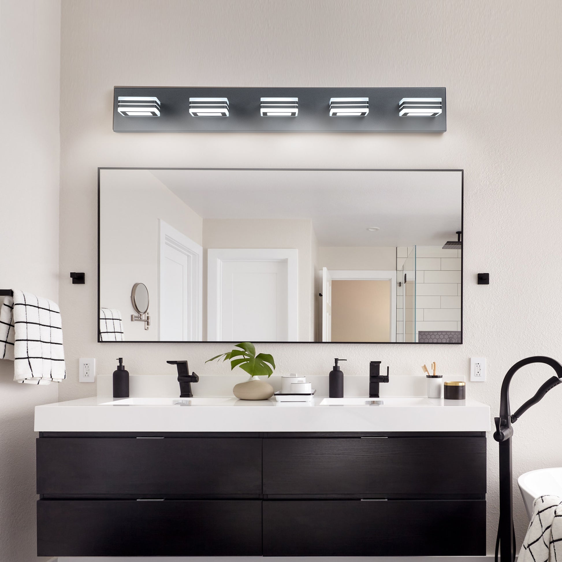 Same As W134070915 L2004 Led Modern Black Vanity Lights, 5 Lights Acrylic Matte Black Bathroom Vanity Lights Over Mirror Black Acrylic,Iron